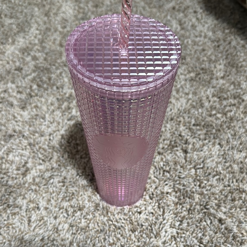 Pink Textured Starbucks Tumbler with Straw